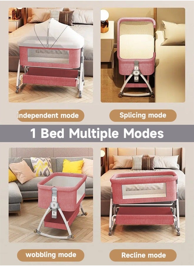 Baby Crib Infant Bedside Bassinet with Diaper Changing Table Adjustable Bassinet for Newborn