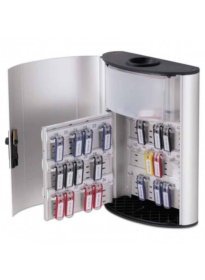 Durable Key Box Plus, 54-Key, Brushed Aluminum, Silver, 11.75 x 4.63 x 15.75