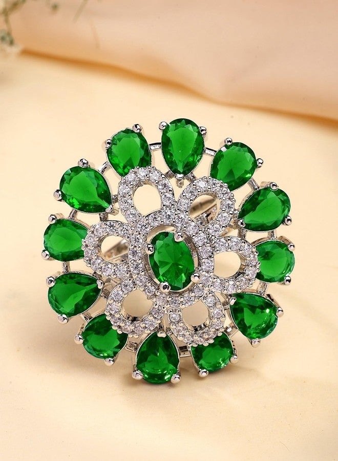 كارات كارت خواتم كوكتيل دائرية مزينة بالألماس الأمريكي الأخضر مطلية بالفضة من تصميم كاراتكارت للنساء - Image 3