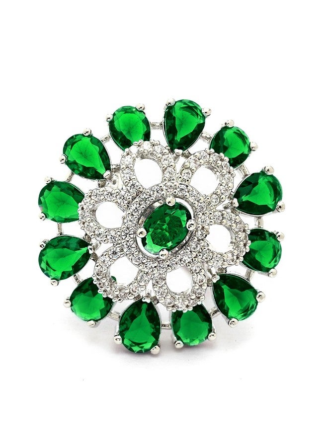 كارات كارت خواتم كوكتيل دائرية مزينة بالألماس الأمريكي الأخضر مطلية بالفضة من تصميم كاراتكارت للنساء - Image 1