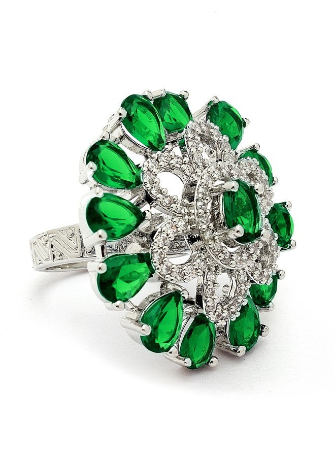 كارات كارت خواتم كوكتيل دائرية مزينة بالألماس الأمريكي الأخضر مطلية بالفضة من تصميم كاراتكارت للنساء - Image 4