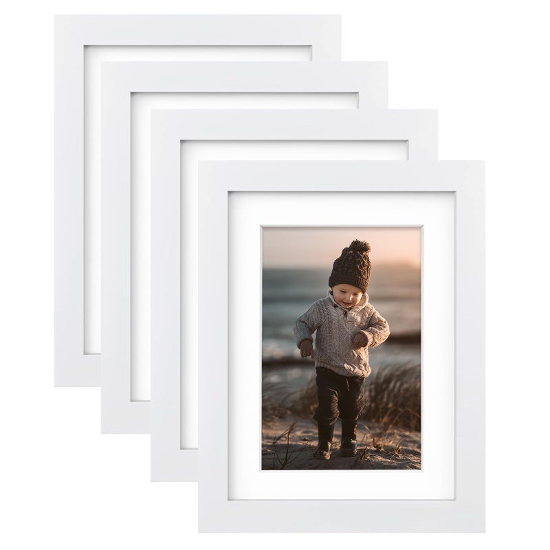 KINLINK 6x8 Picture Frames White - Wood Frames with Acrylic Plexiglass for Pictures 4x6 with Mat or 6x8 without Mat  Tabletop and Wall Mounting Display  Set of 4 - Image 1