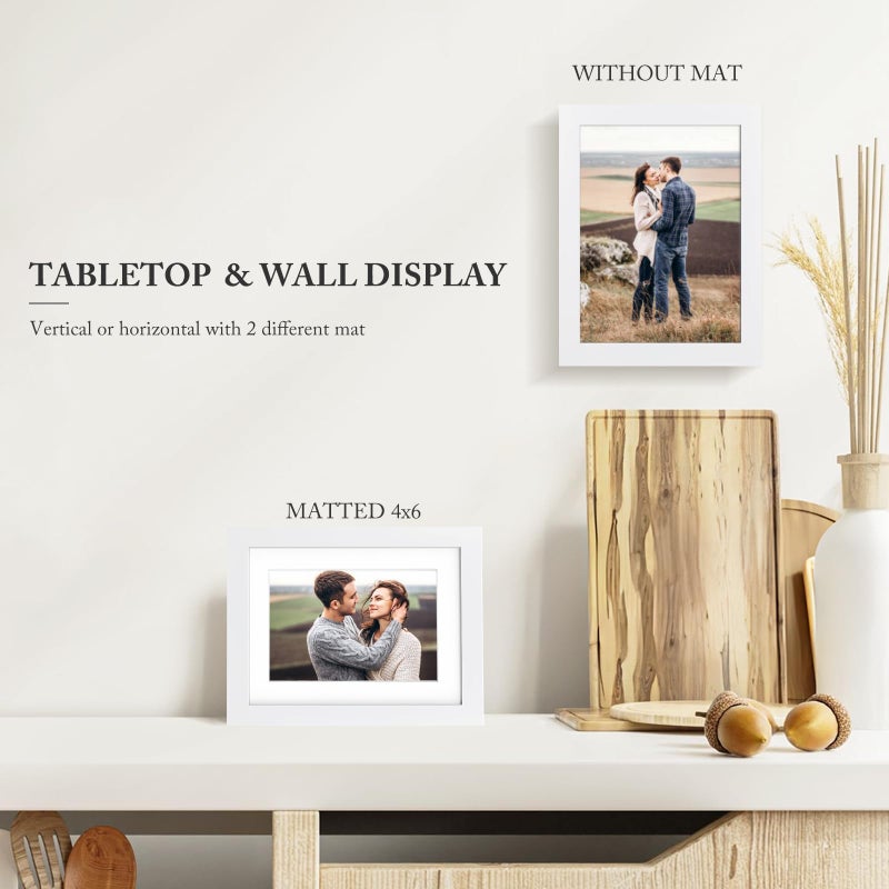 KINLINK 6x8 Picture Frames White - Wood Frames with Acrylic Plexiglass for Pictures 4x6 with Mat or 6x8 without Mat  Tabletop and Wall Mounting Display  Set of 4 - Image 4