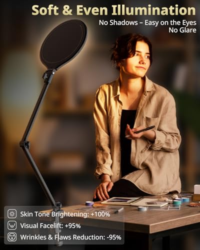 UBeesize 10" Key Light for Streaming, Desk Ring Light with Adjustable Arm (1 Pack), Zoom Lighting for Home Office, Gaming, Podcast, Video Calls, and Recording - Image 2