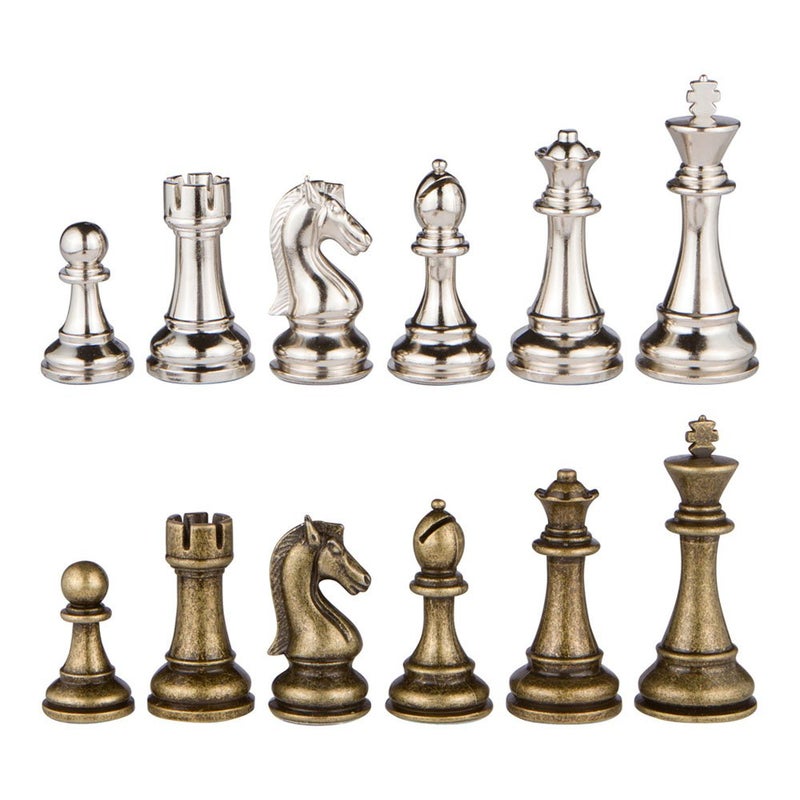Best Chess Set قطع شطرنج معدنية فضية وبرونزية من نبتون مع ملك بطول 35 بوصة وقطع ملكات إضافية فقط بدون لوح