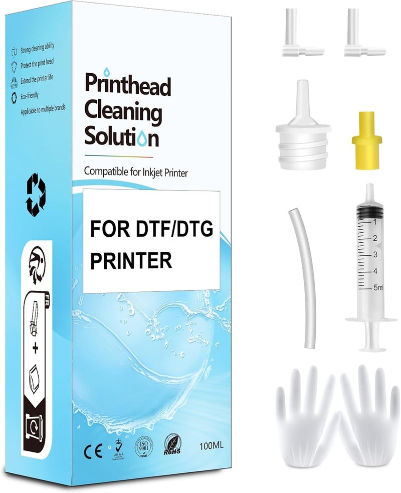 Fosgoit DTF Cleaning Solution for All DTF DTG Printers 100mL, Printhead Cleaning Fluid for Direct Transfer Film Printer ET-8550 XP-15000 L800, DTG Cleaning Solution for Direct to Garment Printer L1390 L1800 - Image 1