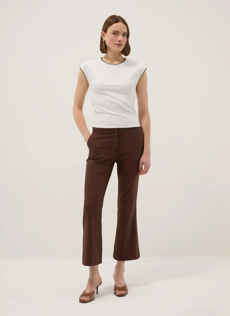 او في اس OVS White Regular Fit Stretch Cotton T-Shirt With Stitching