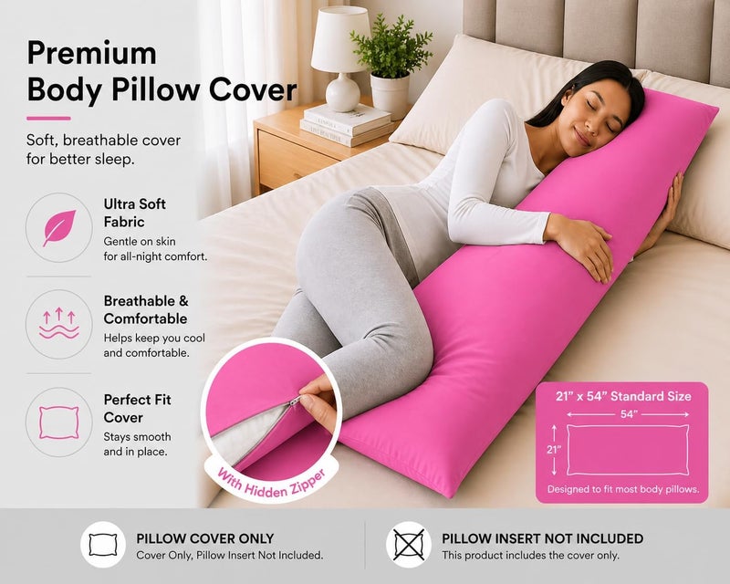 EVOLIVE Ultra Soft Microfiber Body Pillow Cover/Pillowcases 21"x54" with Hidden Zipper Closure (21"x54" Body Pillow Cover, Fuchisa Red) - Image 4