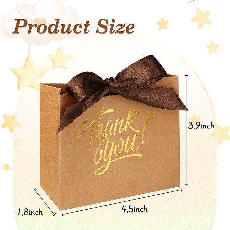DOYIDE 100 Pack Small Thank You Gift Bags, 4.5x1.8x3.9in Party Favor Bags Boxes with Bow Ribbon, Small Paper Gift Bags with Gold Foil Printed, Mini Candy Treat Bags for Birthday Wedding Party Holiday - Image 4