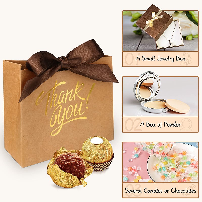 DOYIDE 100 Pack Small Thank You Gift Bags, 4.5x1.8x3.9in Party Favor Bags Boxes with Bow Ribbon, Small Paper Gift Bags with Gold Foil Printed, Mini Candy Treat Bags for Birthday Wedding Party Holiday - Image 2