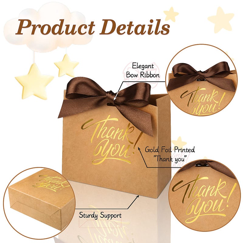 DOYIDE 100 Pack Small Thank You Gift Bags, 4.5x1.8x3.9in Party Favor Bags Boxes with Bow Ribbon, Small Paper Gift Bags with Gold Foil Printed, Mini Candy Treat Bags for Birthday Wedding Party Holiday - Image 3