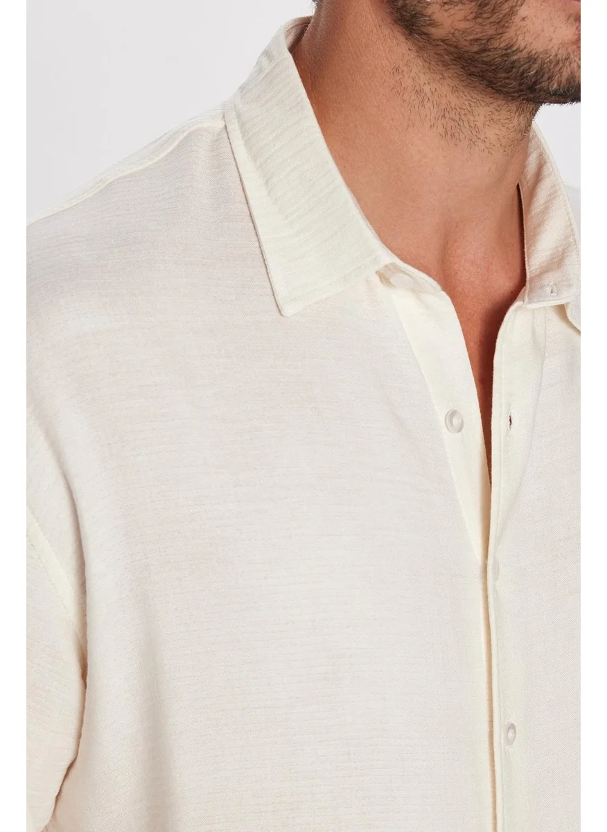 تودورس Men's Relax Fit Casual Cut Viscose Cotton Single Pocket Plain Ecru Shirt
