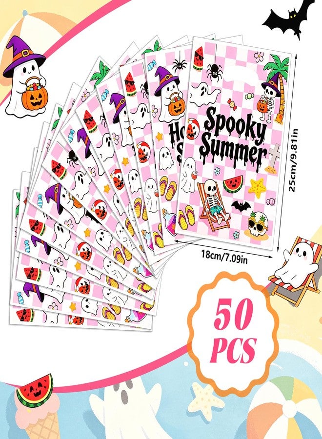 HOWAF 50pcs Summer Halloween Party Bags, Spooky Summer Gift Bags, Summer Halloween Treat Bag, Hawaii Halloween Candy Bag, Hawaii Themed Hallows' Eve Ghost Wrapping Bags - Image 2