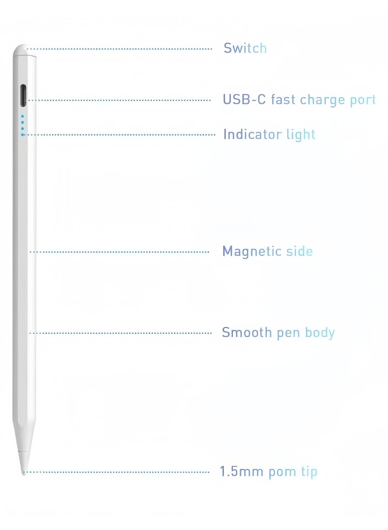 Universal stylus for wireless passive touch screen pens on iOS and Android, second-generation iPad stylus with fast charging and palm rejection function, suitable for Apple iPad 2018 and later. White stylus for iPhone and iPad - precise touch with palm rejection, wireless charging, and magnetic accessories - compatible with iPad 2018 and later versions - Image 5