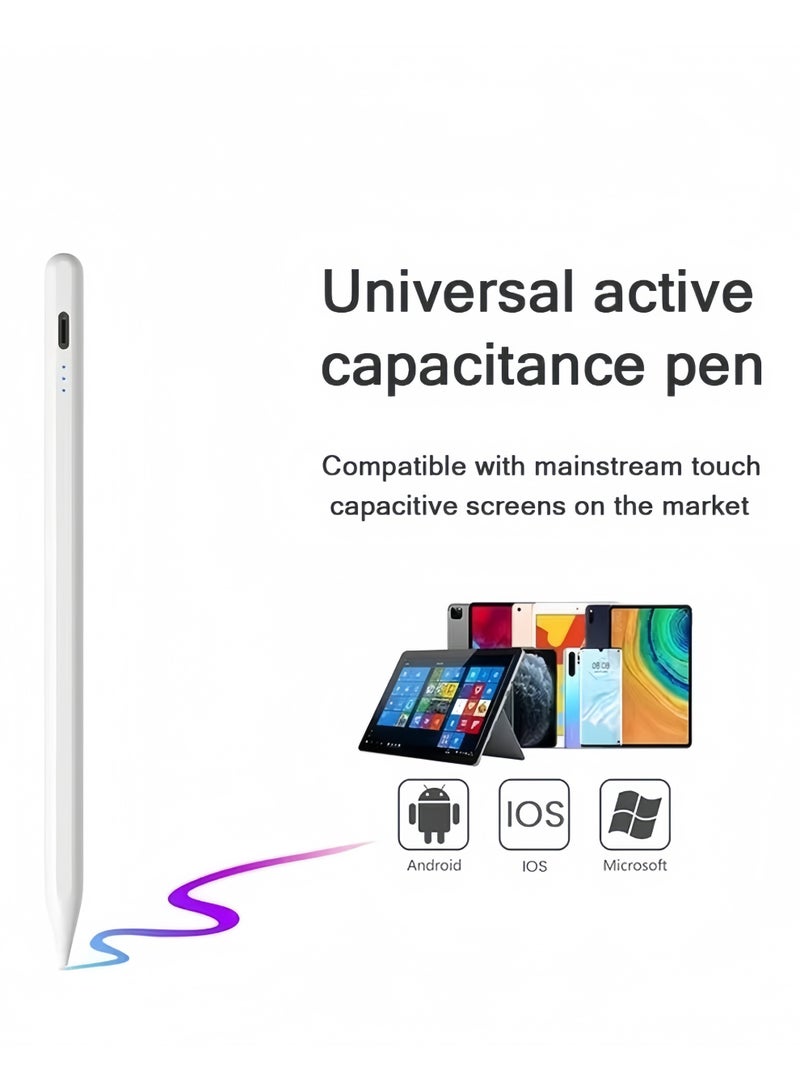 Universal stylus for wireless passive touch screen pens on iOS and Android, second-generation iPad stylus with fast charging and palm rejection function, suitable for Apple iPad 2018 and later. White stylus for iPhone and iPad - precise touch with palm rejection, wireless charging, and magnetic accessories - compatible with iPad 2018 and later versions - Image 2