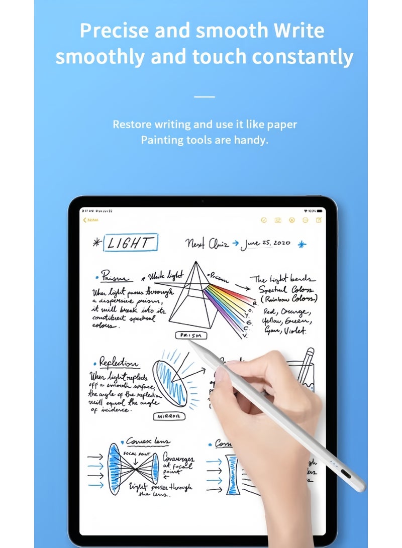 Universal stylus for wireless passive touch screen pens on iOS and Android, second-generation iPad stylus with fast charging and palm rejection function, suitable for Apple iPad 2018 and later. White stylus for iPhone and iPad - precise touch with palm rejection, wireless charging, and magnetic accessories - compatible with iPad 2018 and later versions - Image 4
