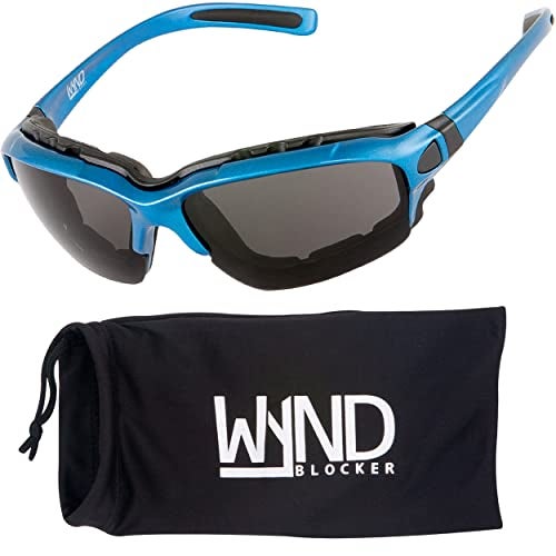 WYND Blocker Motorcycle Riding Glasses Extreme Sports Wrap Sunglasses, Blue, Smoke - Image 1