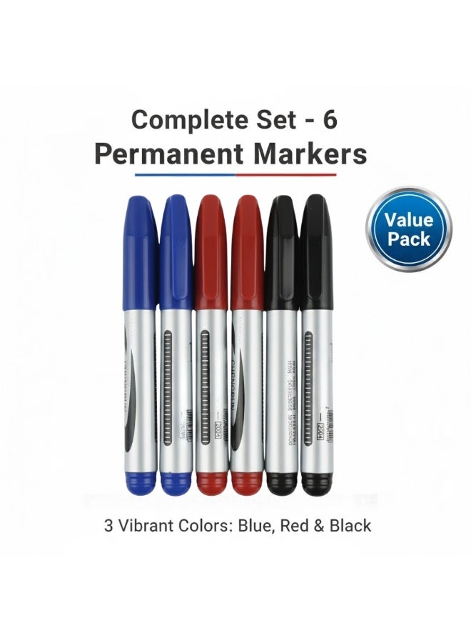 تشنغرون مجموعة من 6 أقلام تحديد دائمة - حبر جريء وطويل الأمد، ألوان متنوعة (أحمر، أزرق، أسود) - أقلام تحديد سريعة الجفاف، مقاومة للتلطخ، ذات رأس دقيق للاستخدام في المكتب والمدرسة والمنزل والاستخدام الصناعي - Image 5