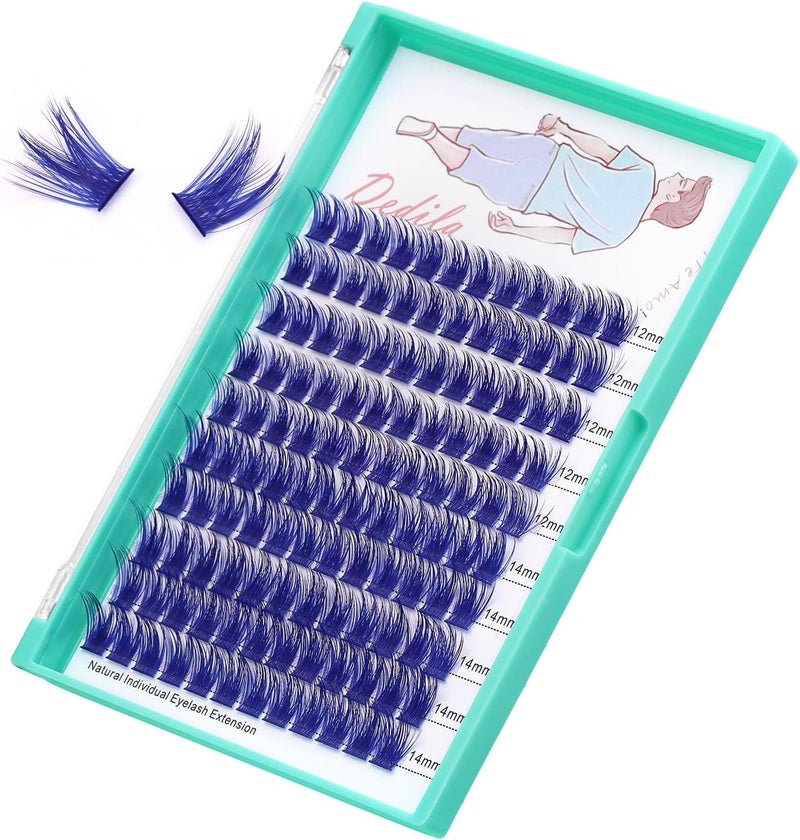 Blue Color DIY Eye Lashes Extensions Colorful Individual False Eyelashes Cluster Mixed 1214mm Makeup Volume Lashes Blue1214mm