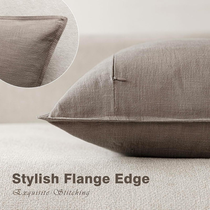 Foindtower Set of 2, Decorative Linen Soild Throw Pillow Covers Soft Accent Euro Cushion Case Farmhouse Neutral Pillowcase for Chair Couch Sofa Bedroom Living Room Home Decor 26 x 26 Inch Brown Tan - Image 3