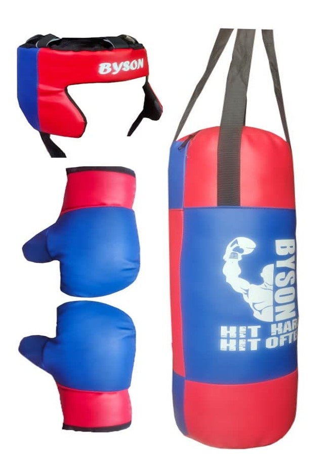 Byson Hit Hard Junior Boxing kit for Kids Age 4-9 yrs in Blue/Red Colour Including Punching Bag,Gloves & headguard - Image 2