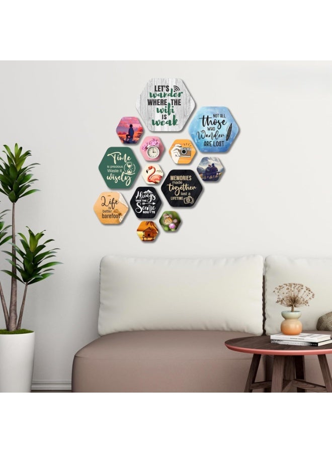 Artvibes Decorative Modern Wooden Wall Hanging Decoration for Home | Office | Living Room | Bedroom | Wall Accents | Stylish MDF Wood Wall Artwork Item | Quotes Decor Item (WPS_225N) Pack of 13 Pieces - Image 2