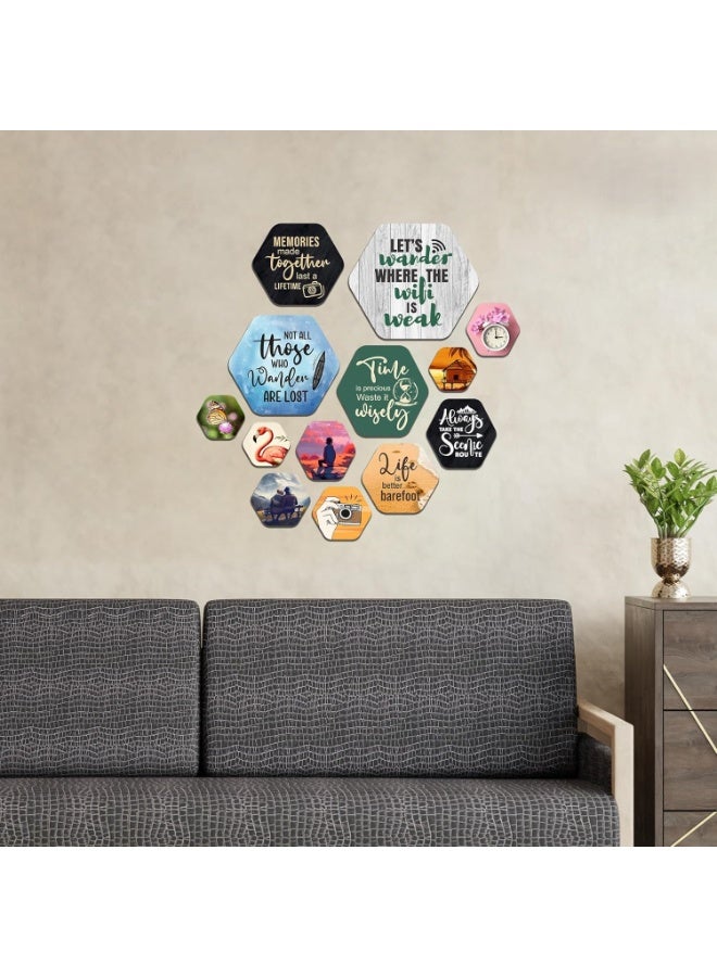 Artvibes Decorative Modern Wooden Wall Hanging Decoration for Home | Office | Living Room | Bedroom | Wall Accents | Stylish MDF Wood Wall Artwork Item | Quotes Decor Item (WPS_225N) Pack of 13 Pieces - Image 3