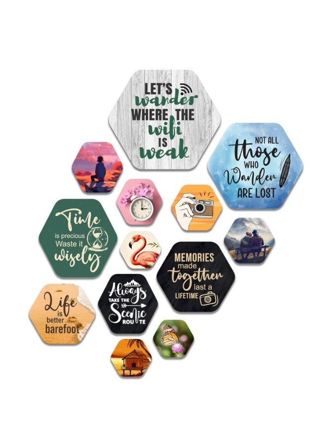 Artvibes Decorative Modern Wooden Wall Hanging Decoration for Home | Office | Living Room | Bedroom | Wall Accents | Stylish MDF Wood Wall Artwork Item | Quotes Decor Item (WPS_225N) Pack of 13 Pieces - Image 1