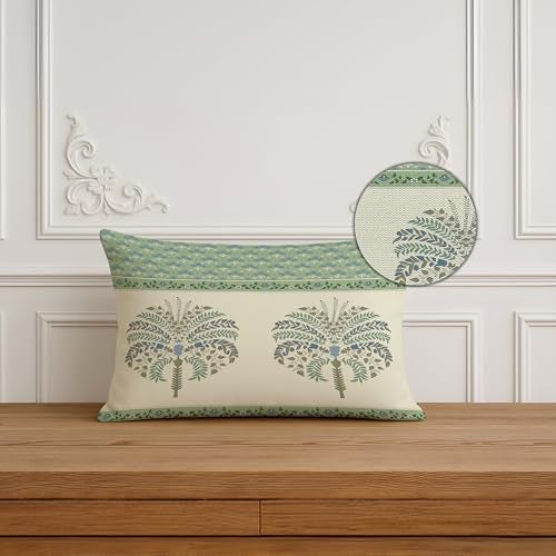 BRICK HOME Set of 2 Polycotton Printed Cushion Covers 12x18 Inches | Traditional Palm & Floral Design | Mint Green, Blue & Beige | Soft Decorative Pillow Covers for Sofa, Couch & Living Room - Image 3