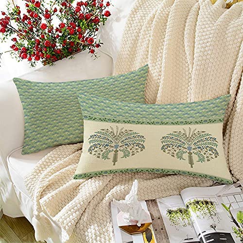 BRICK HOME Set of 2 Polycotton Printed Cushion Covers 12x18 Inches | Traditional Palm & Floral Design | Mint Green, Blue & Beige | Soft Decorative Pillow Covers for Sofa, Couch & Living Room - Image 5