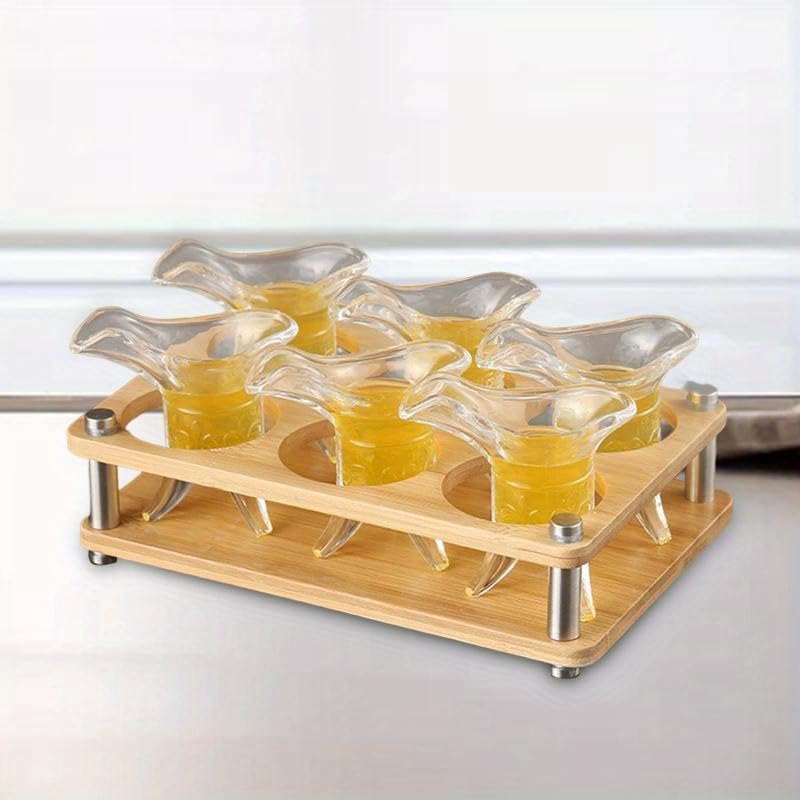 Kitwe Kitwe Wooden Shot Glass Tray Holder, 6 Holes Drink Cup Storage for Party, Pack of 1  - Image 4