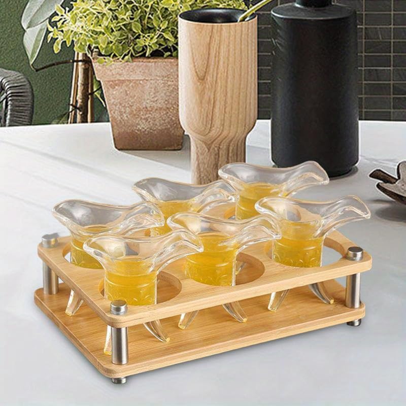 Kitwe Kitwe Wooden Shot Glass Tray Holder, 6 Holes Drink Cup Storage for Party, Pack of 1  - Image 2