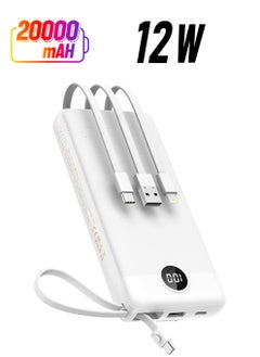 promass Power Bank with Built in Cables, Portable Charger for iPhone, USB C LCD Display External Battery iPhone Charger Bank Compatible with iPhone, iPad, Samsung (20000mAh White)