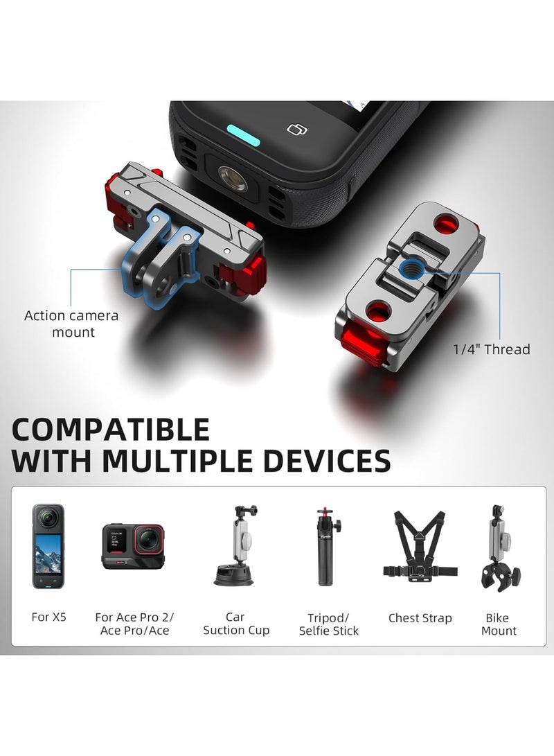 SYOSI Magnetic Quick Release Base for Insta360 X5/Ace Pro, Quick Release Mount, with 1/4” Threaded Hole & Foldable Action Camera Adapter for Tripods, Selfie Sticks, Monopods and Camera Accessories - Image 3