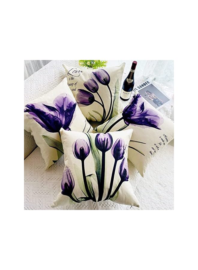 Delfino Covers Throw Pillow Covers Set of 4, Purple Flower Pattern for Home Sofa Art Living Room Outside Office Decorative with Durable Thick Linen Square 18 x18 inch 45x45cm - Image 4