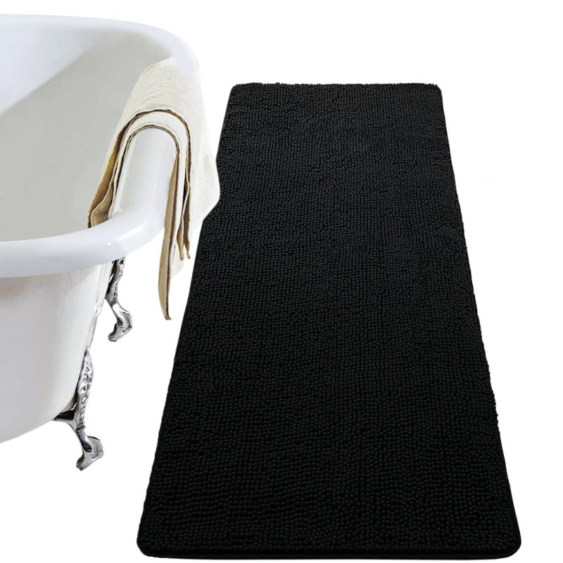LOCHAS Luxury Bathroom Rug Shaggy Bath Mat 24 x 60 Inch  Washable Non Slip Bath Rugs for Bathroom Shower  Soft Plush Chenille Absorbent Carpets Mats  Black