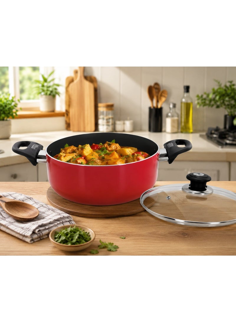 Bisbell Eco Cooking Pot 22cm with Tempered Glass Lid Non-Stick Deep Casserole Pot Heat Resistant Handles Red - Image 3