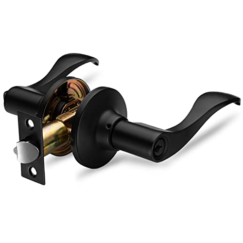 Berlin Modisch Entrance Lever Door Handle (for Office and Front Door) Reversible for Right and Left Side and a Single Cylinder deadbolt Set Keyed Alike Combo Pack - Iron Black - Image 4