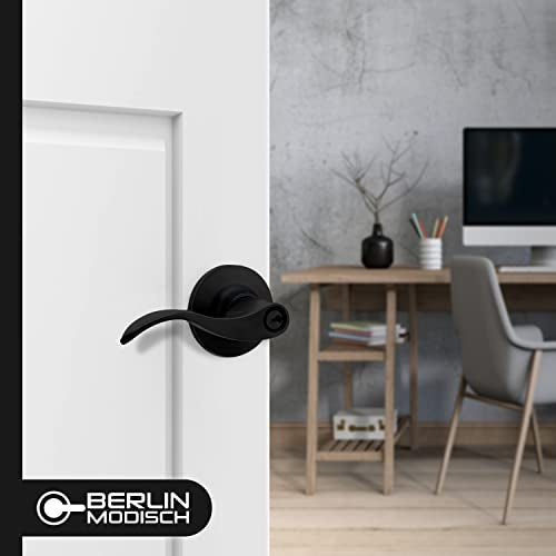 Berlin Modisch Entrance Lever Door Handle (for Office and Front Door) Reversible for Right and Left Side and a Single Cylinder deadbolt Set Keyed Alike Combo Pack - Iron Black - Image 3