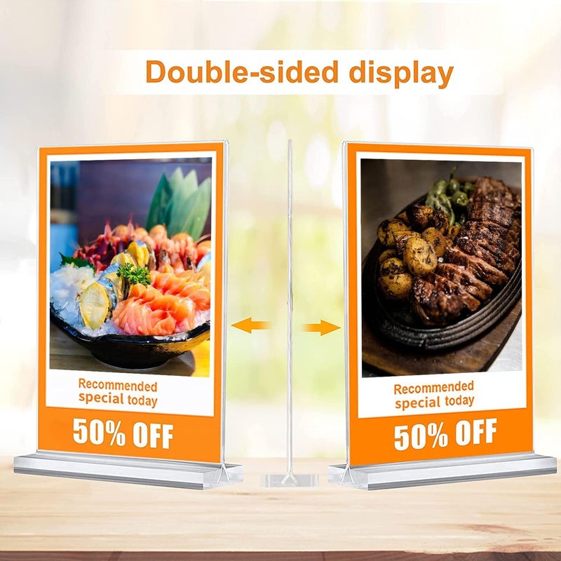 Excefore Acrylic Sign Holder A4 - Double Sided Acrylic T Shape Table Top Display Stand, Portrait Style Menu Ad Frame, Clear Picture Frame For Restaurants, Store Promotions, Photo Frames, Classroom, Office - Image 5