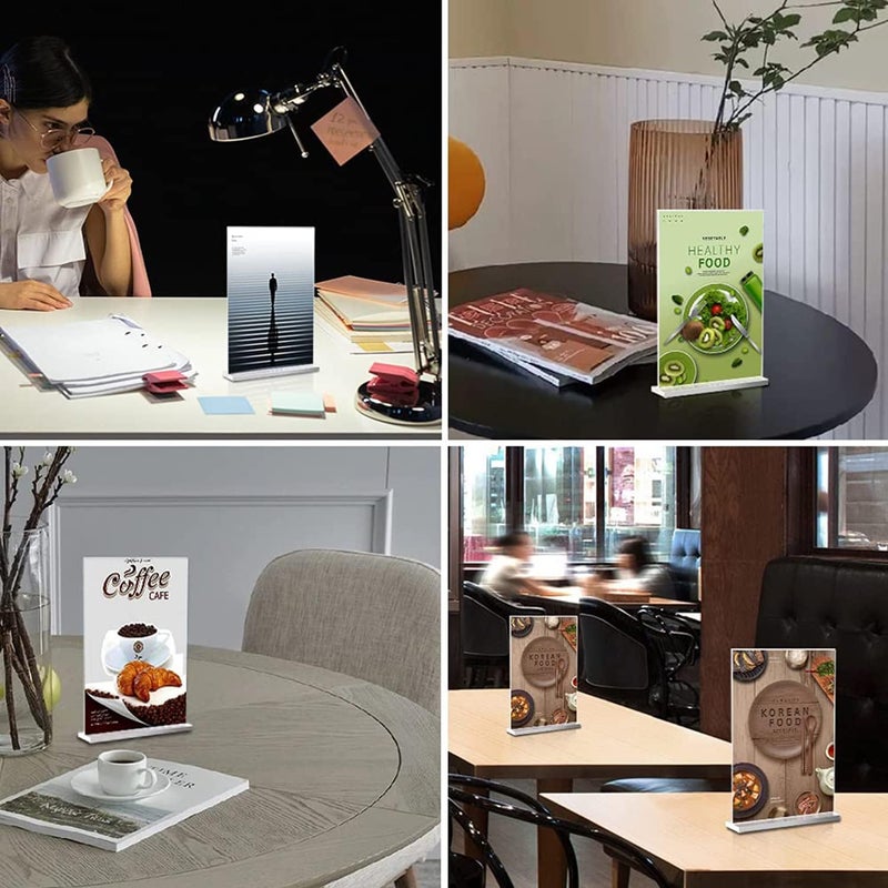 Excefore Acrylic Sign Holder A4 - Double Sided Acrylic T Shape Table Top Display Stand, Portrait Style Menu Ad Frame, Clear Picture Frame For Restaurants, Store Promotions, Photo Frames, Classroom, Office - Image 4