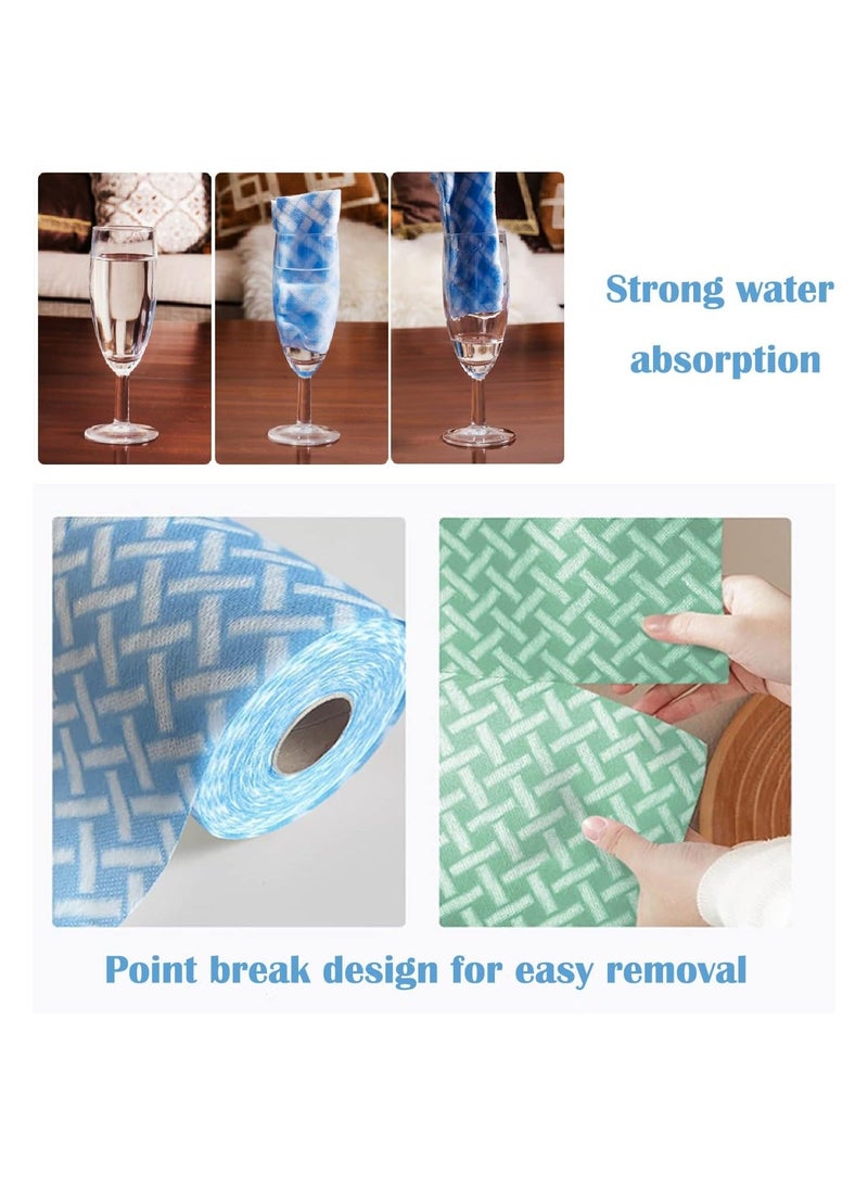 XiuWoo Disposable Cleaning Towels Wipe Dish Cloths Reusable Handy Wipes Quick-Dry Multiuse Kitchen Cloth 50 Count/Roll1 Roll Green+1 Blue - Image 3