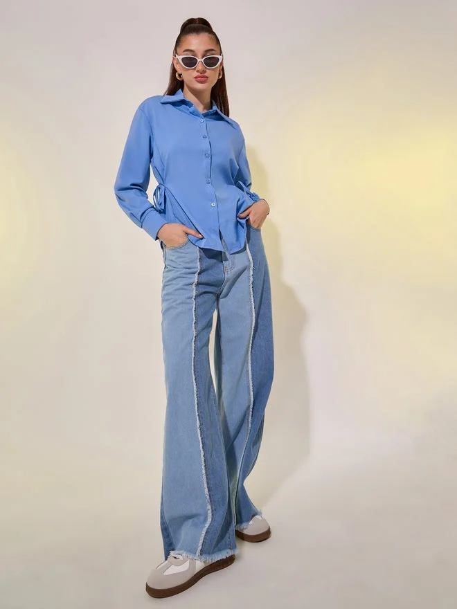 تايك تو قميص بقصة عادية برباط جانبي بلون سادة