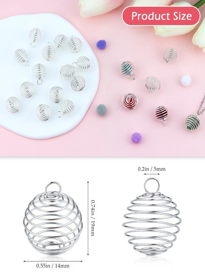 JIALEEY Spiral Bead Cages Pendants, 100 PCs 14x19mm Silver Plated Stone Holder Necklace Cage Pendants Findings for Jewelry Making and Crafting - Image 2