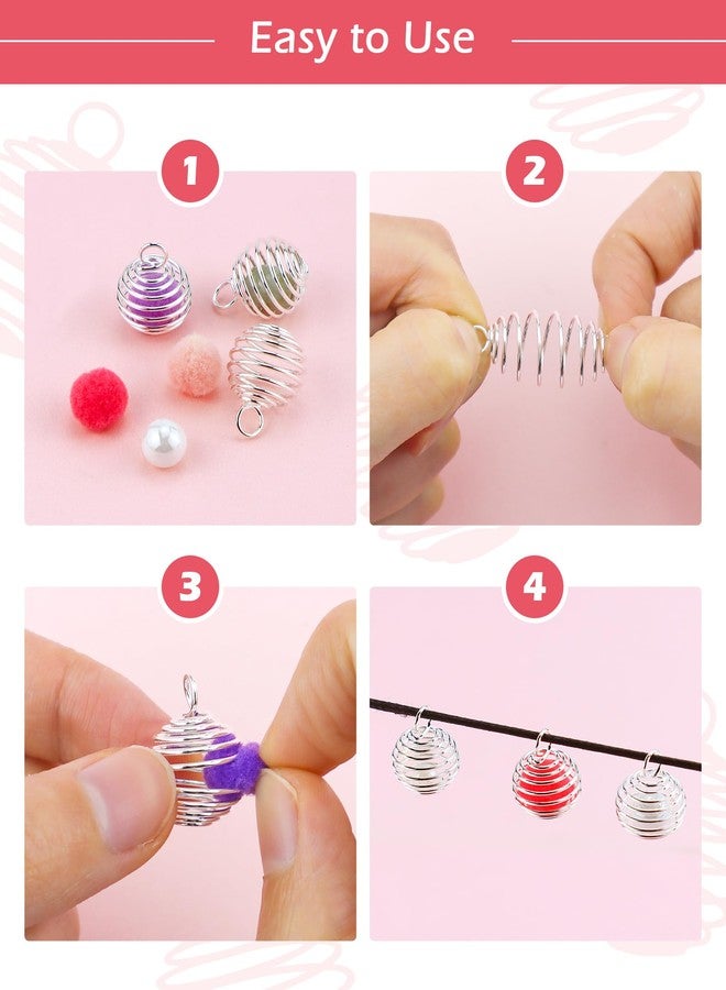 JIALEEY Spiral Bead Cages Pendants, 100 PCs 14x19mm Silver Plated Stone Holder Necklace Cage Pendants Findings for Jewelry Making and Crafting - Image 4