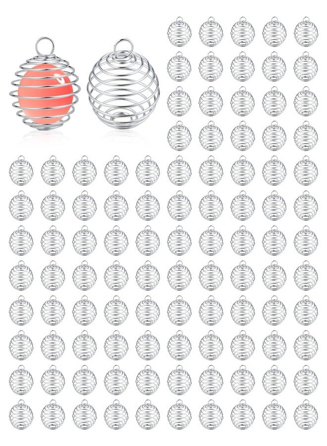 JIALEEY Spiral Bead Cages Pendants, 100 PCs 14x19mm Silver Plated Stone Holder Necklace Cage Pendants Findings for Jewelry Making and Crafting - Image 1