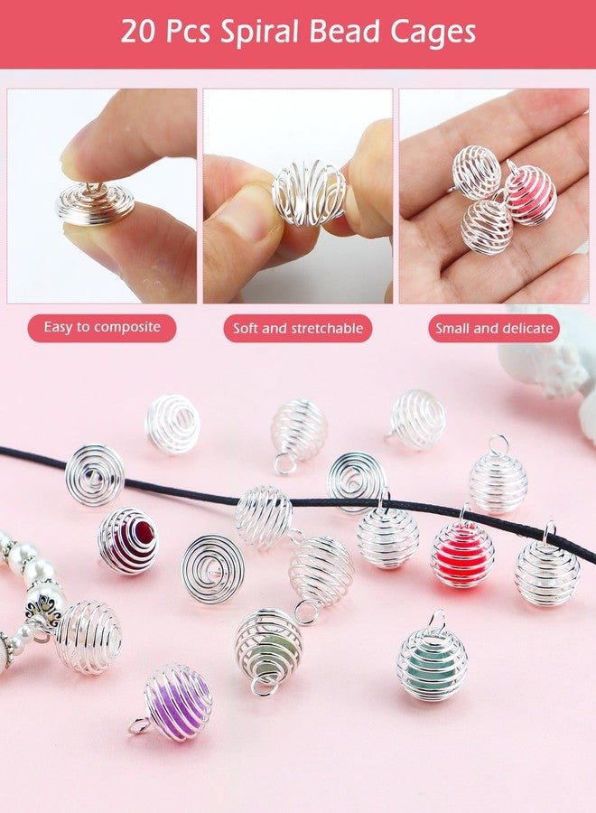 JIALEEY Spiral Bead Cages Pendants, 100 PCs 14x19mm Silver Plated Stone Holder Necklace Cage Pendants Findings for Jewelry Making and Crafting - Image 3