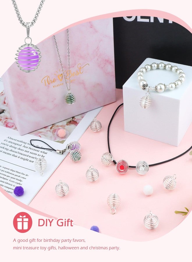 JIALEEY Spiral Bead Cages Pendants, 100 PCs 14x19mm Silver Plated Stone Holder Necklace Cage Pendants Findings for Jewelry Making and Crafting - Image 5