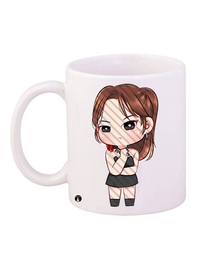 RYN Anime Girl Printed Coffee Mug White/Brown/Grey 11ounce