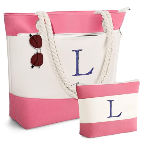YOOLIFE Beach Bags for Women, Personalized Birthday Gifts for Women, Canvas Tote Bags for Travel Essential Waterproof Swim Pool Bag Office Shopping Large Tote Bag with Zipper Gifts for Female Her L - Image 1
